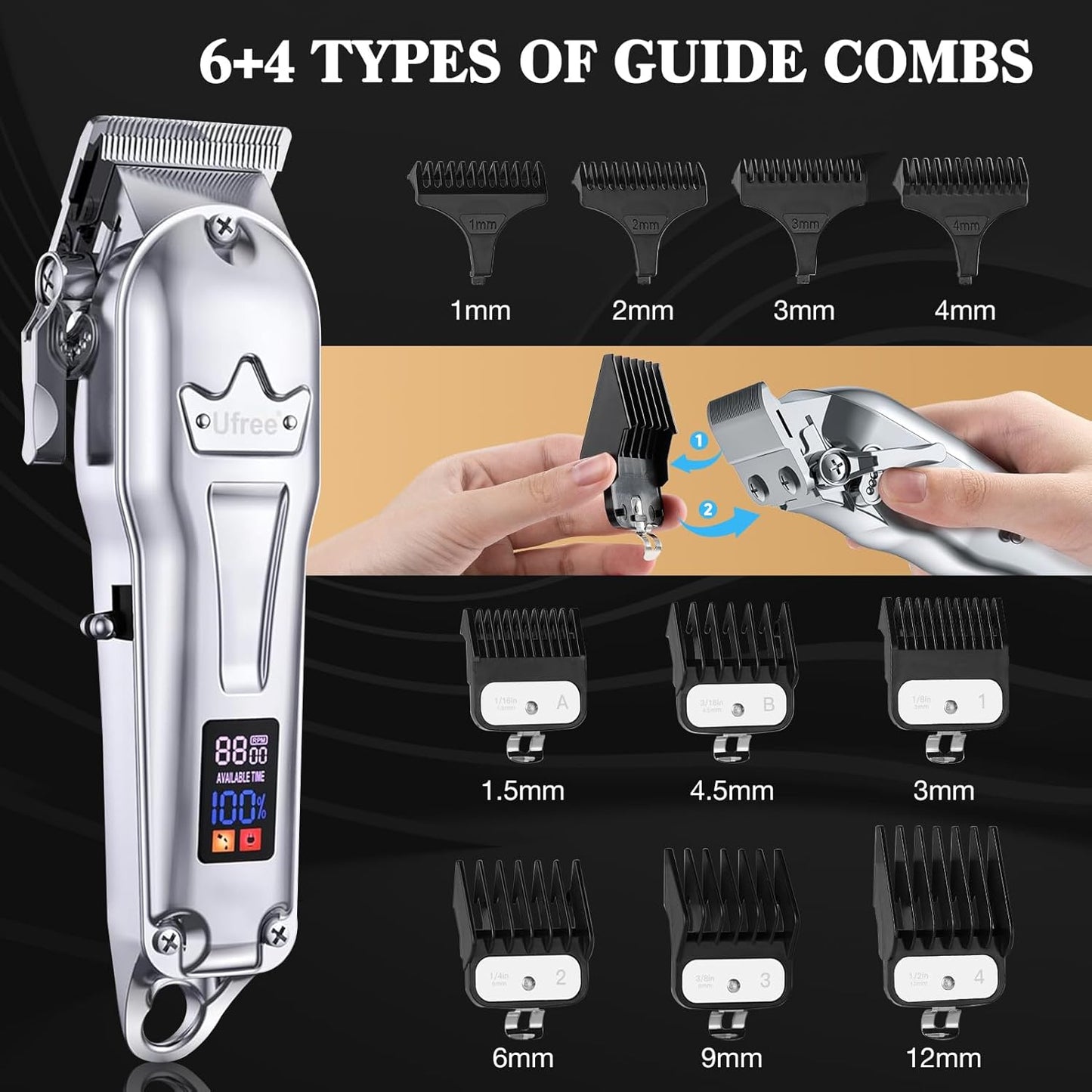 Cordless hair cutter and beard trimmer set with USB rechargeable battery