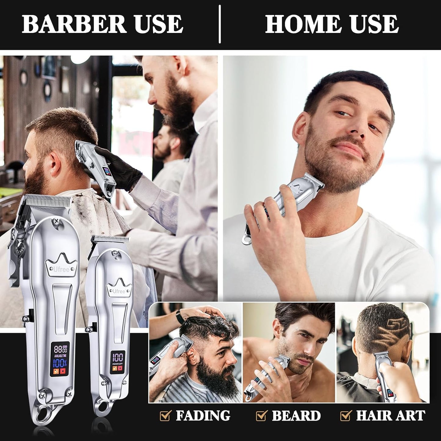 Trimmer for men with multiple length guards for customized hair and beard cutting