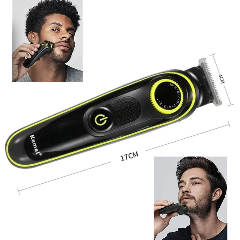 Adjustable electric facial hair trimmer for men, perfect for beard and hair trimming with cordless design.