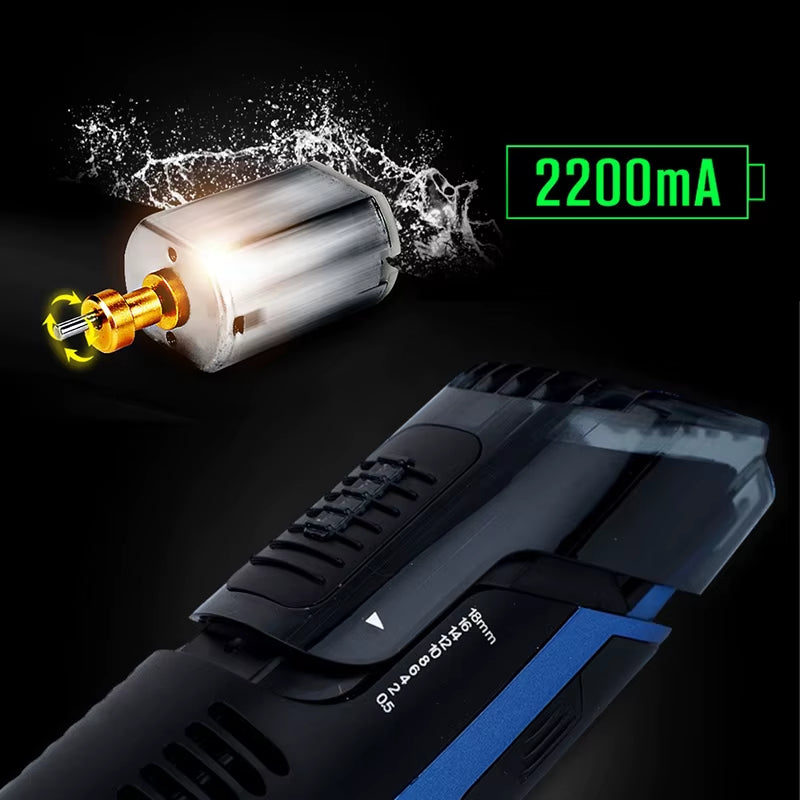 Built-in vacuum system capturing trimmed hair during beard trimming for a clean experience.