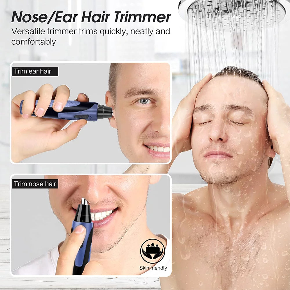 Nose hair trimmer with waterproof design and USB charging for easy cleaning and long-lasting use.