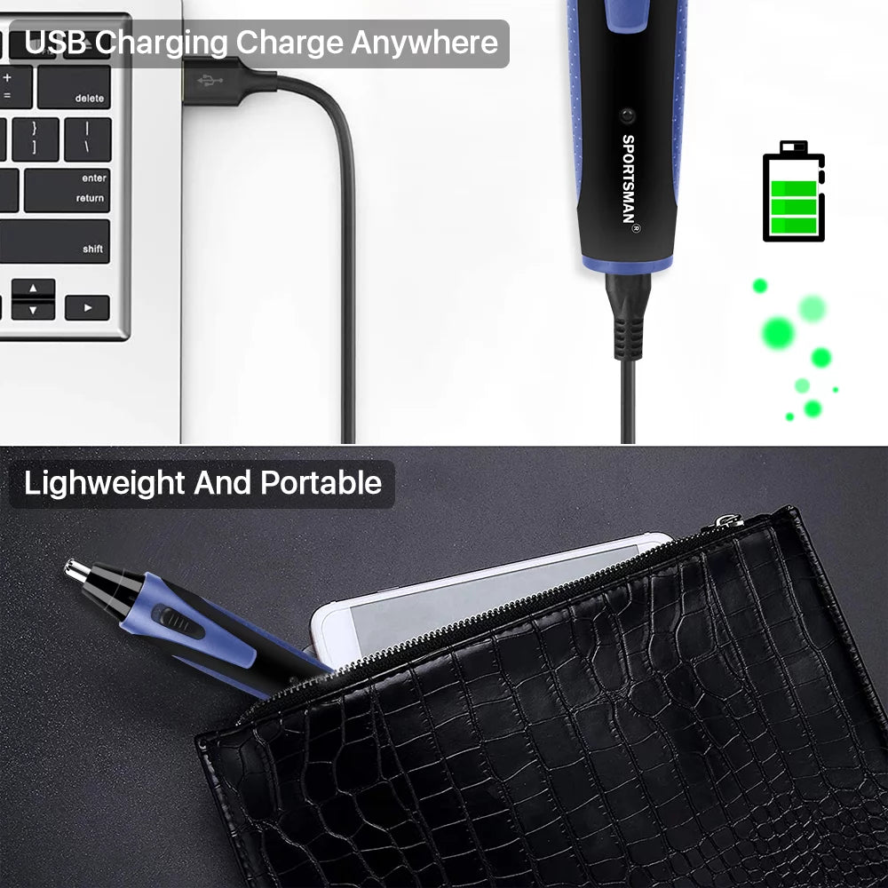 Painless nose hair trimmer with multifunctional use for nose, ears, beard, and eyebrows.