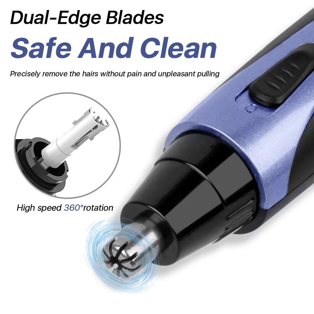 Professional nose hair trimmer with beard and eyebrow attachments for versatile grooming.