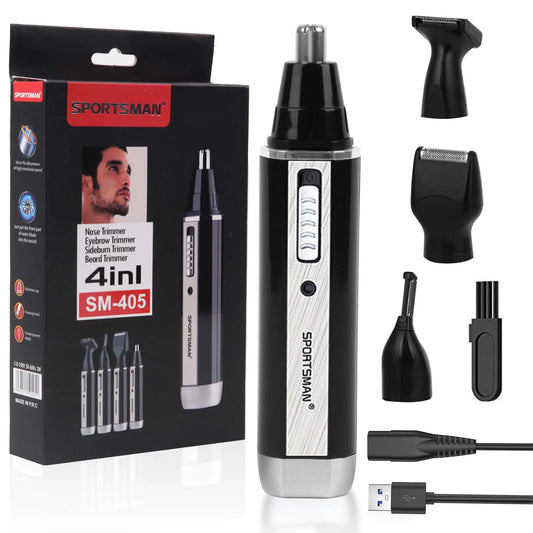 Rechargeable waterproof nose hair trimmer for men with dual-edge blades for precise trimming.
