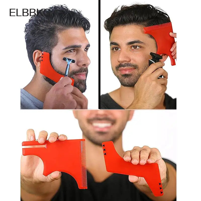 Man using beard comb from the styling set for perfect beard shaping
