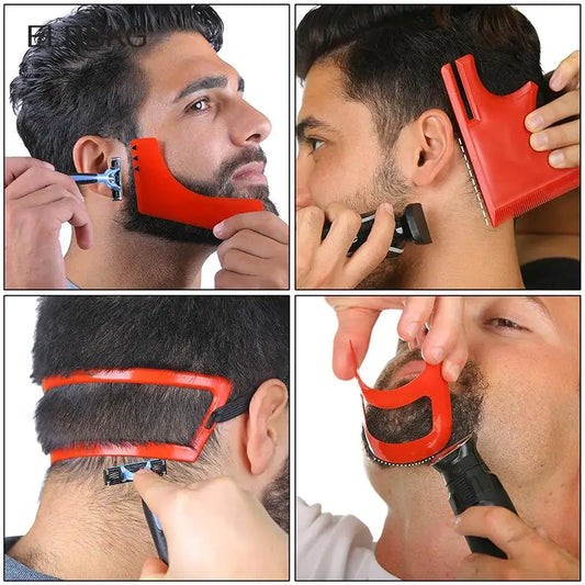 Man using beard comb from the styling set for perfect beard shaping