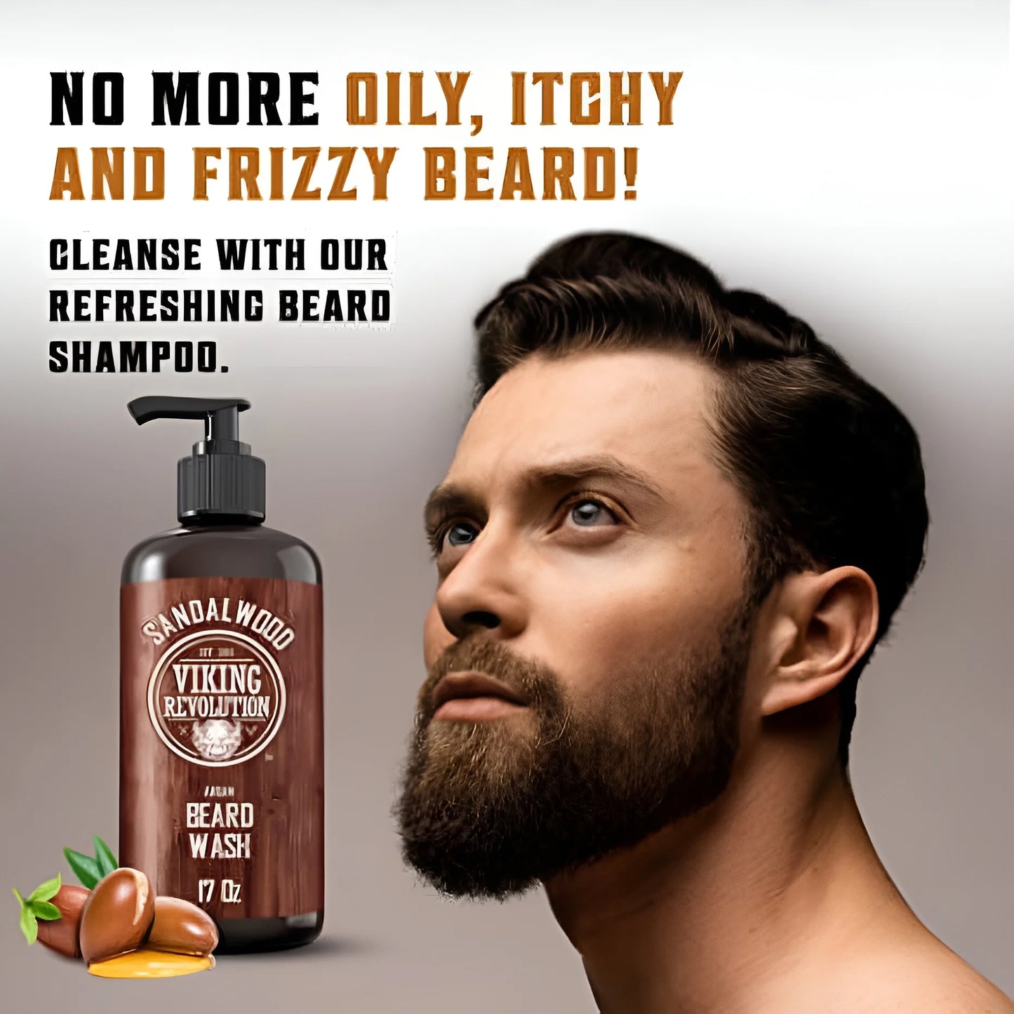 Pouring 34 oz Beard Conditioner and Wash with Sandalwood