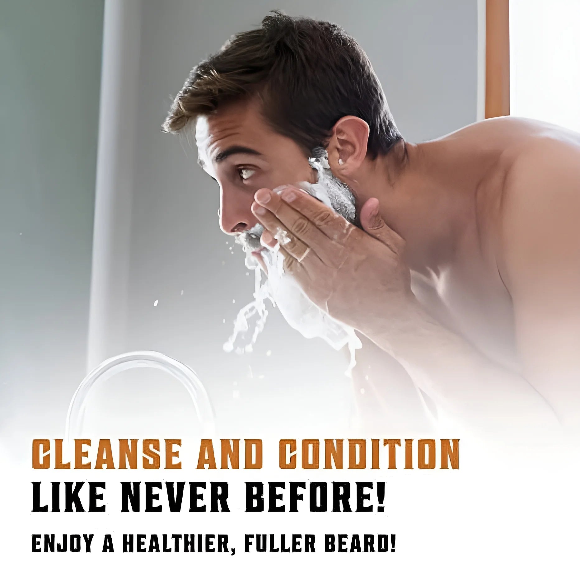 Man using 34 oz Beard Conditioner and Wash with Sandalwood
