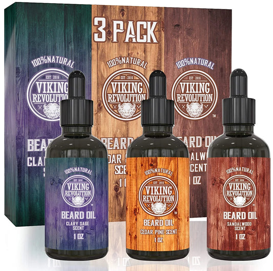 Natural Beard Oil Variety Pack – Bay Rum, Unscented & Sandalwood (3-Pack)