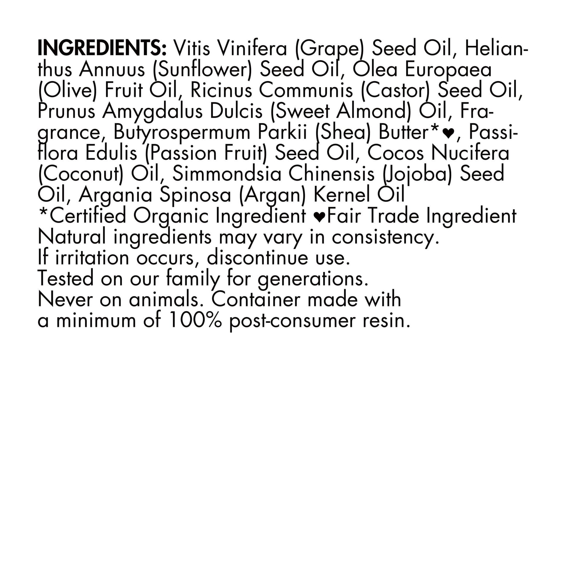 Ingredients of Beard Oil Conditioner with Maracuja Oil and Shea Butter