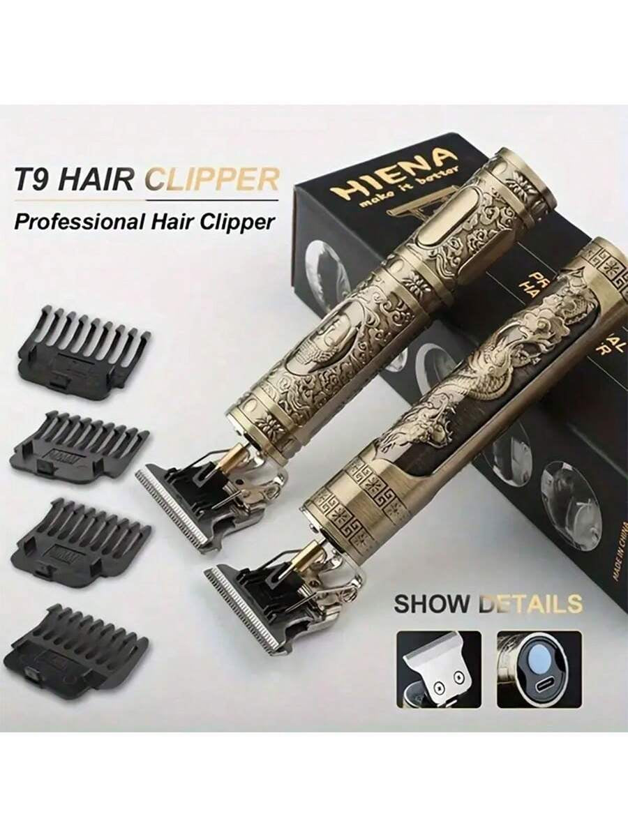 Complete beard trimmer kit with guide combs and USB cable for a full grooming experience.