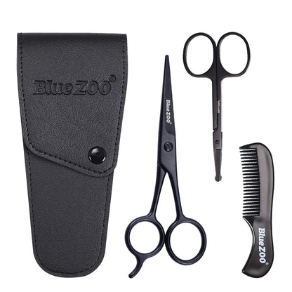 Sharp stainless steel scissors for mustache, beard, and eyebrow trimming.