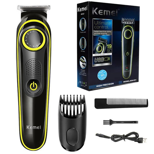 Adjustable electric beard trimmer for men with rechargeable battery and ergonomic design for precise grooming.