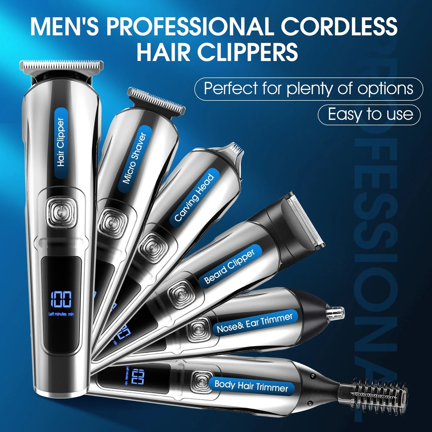 Cordless beard trimmer kit with multiple attachments for men