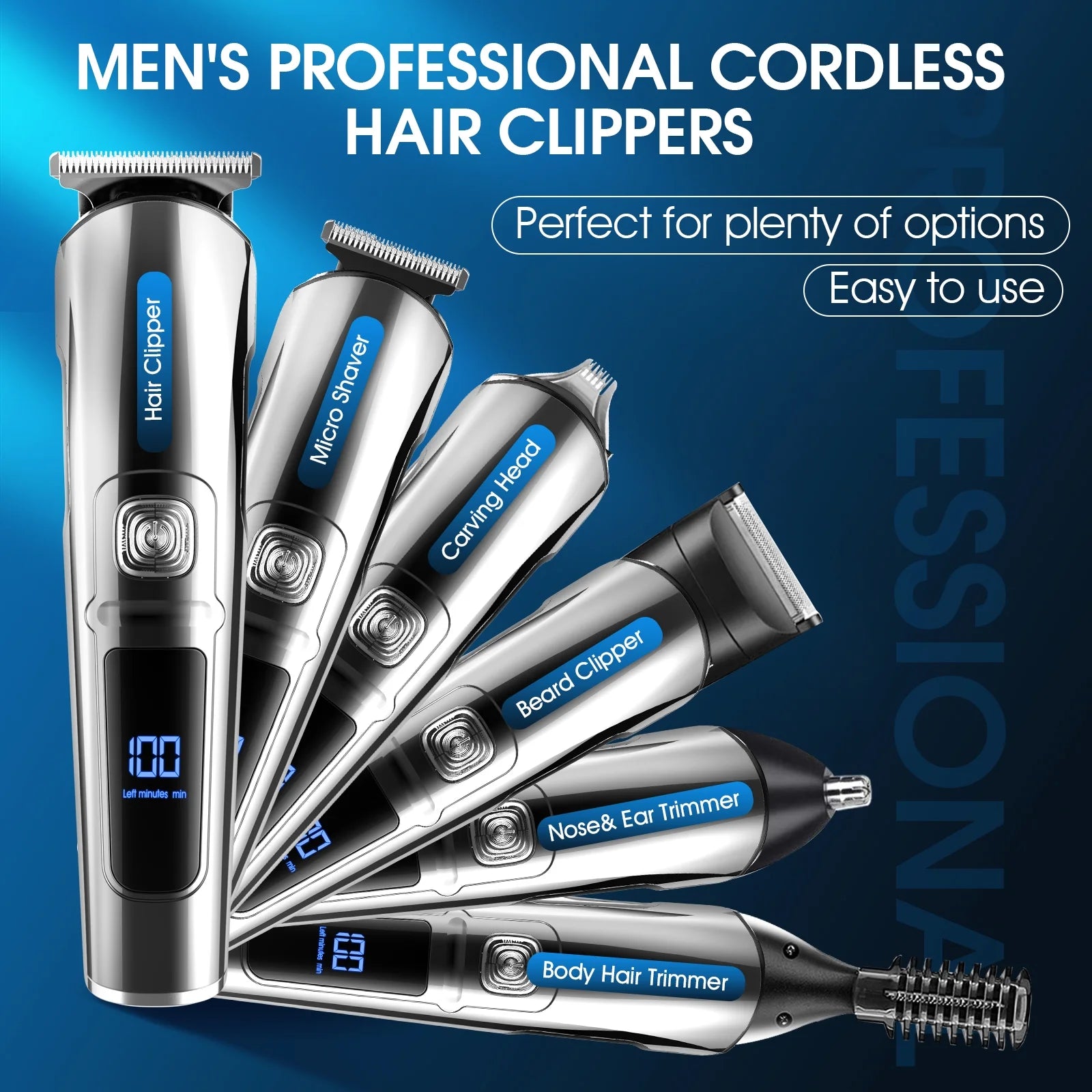 Cordless beard trimmer kit with multiple attachments for men