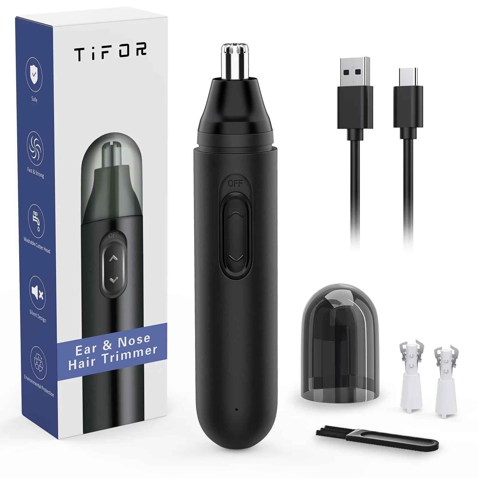 Nose hair trimmer with dual-edge blade technology for safe and painless trimming