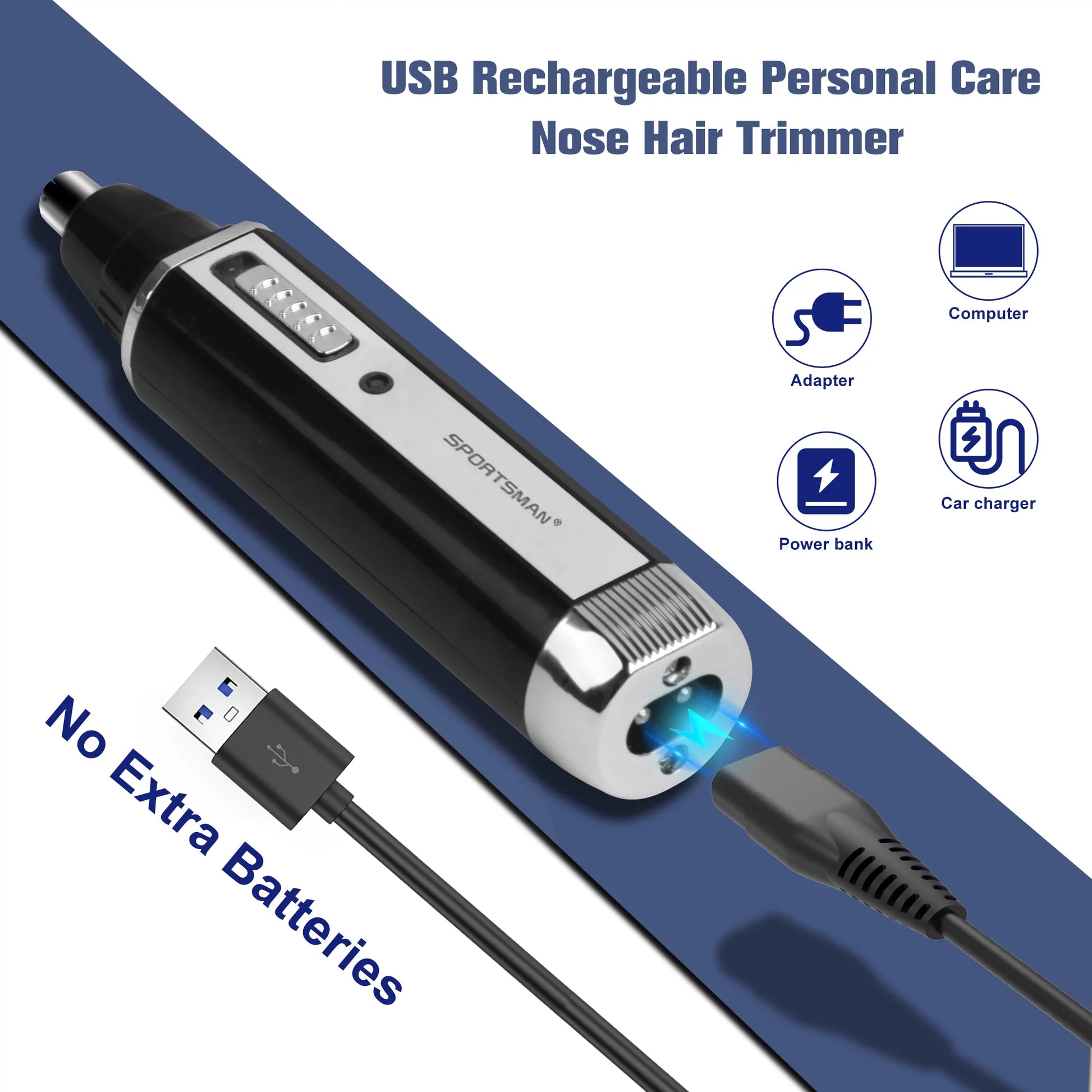 Electric razor for men with nose and ear hair trimming capability, offering painless grooming.