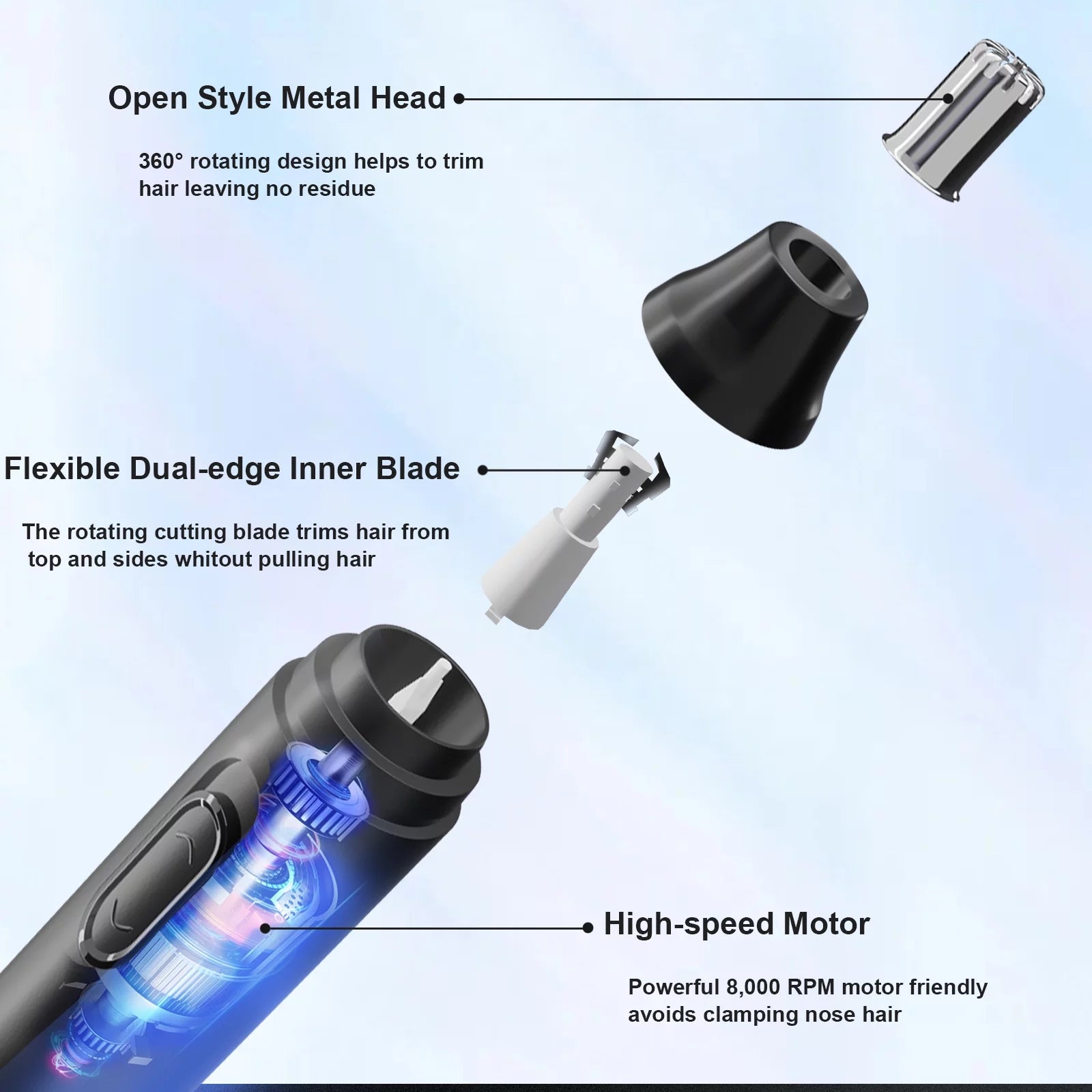 Compact nose hair trimmer for men and women with ergonomic design and cleaning brush