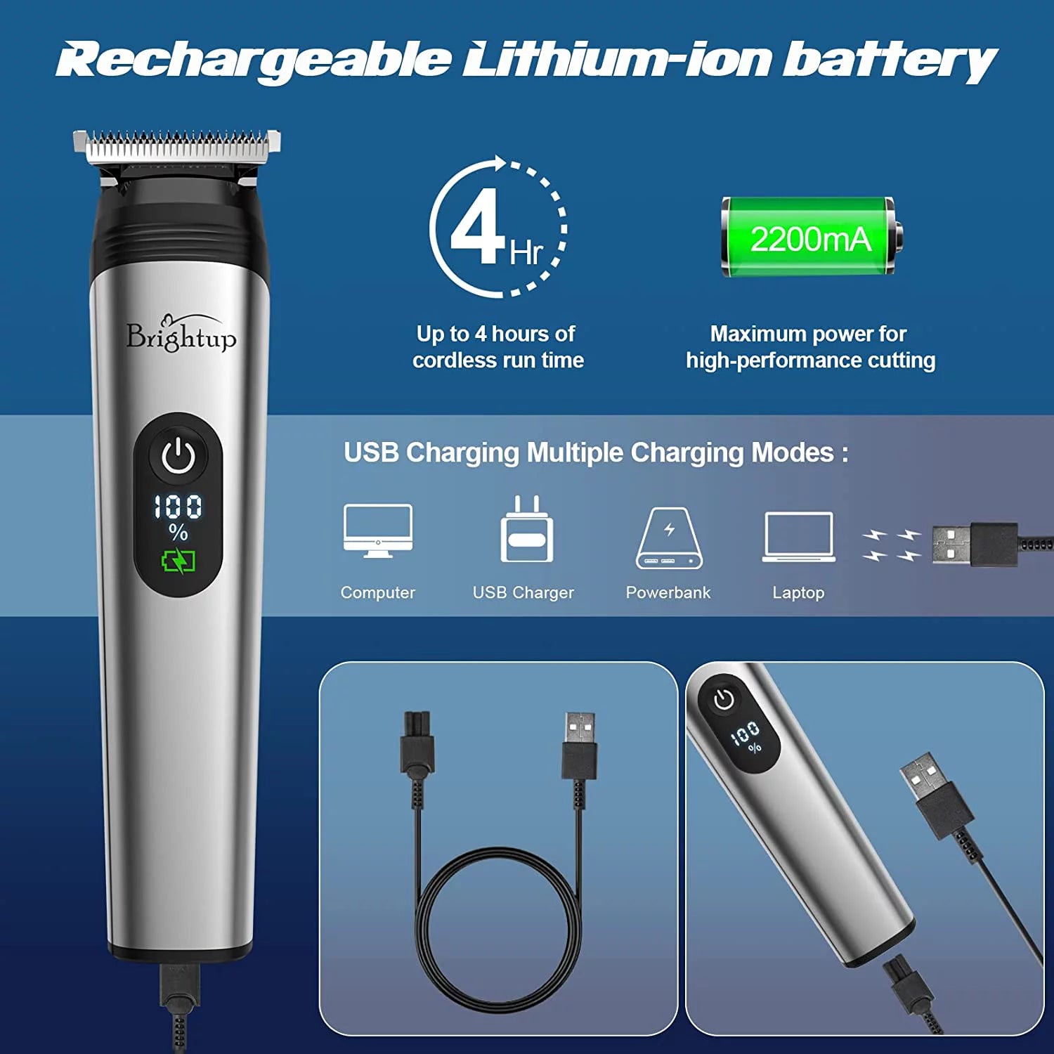 Portable hair cutter with LED display and USB rechargeable battery