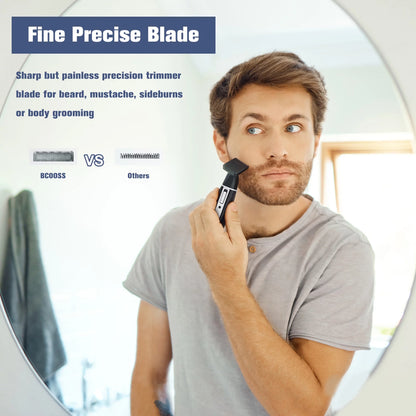 Rechargeable nose hair trimmer for men, featuring beard trimming and waterproof design.