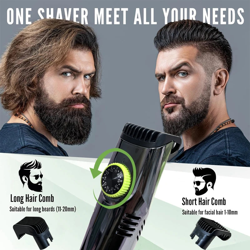 Rechargeable vacuum beard trimmer for men with USB charging and cordless convenience.
