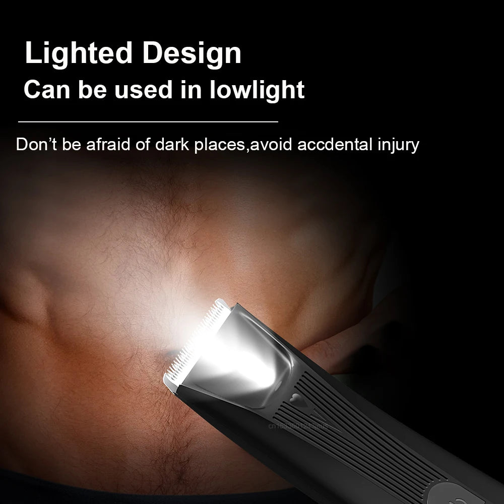 Rechargeable waterproof hair cutter designed for sensitive skin, offering painless grooming for men.