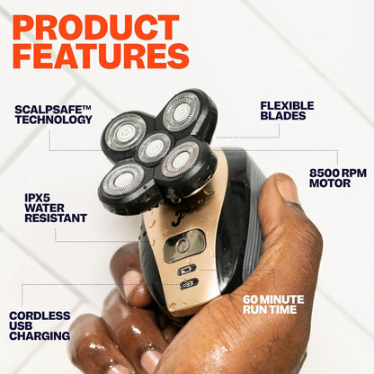 Rotary blade electric head shaver for men, designed for smooth bald shaves