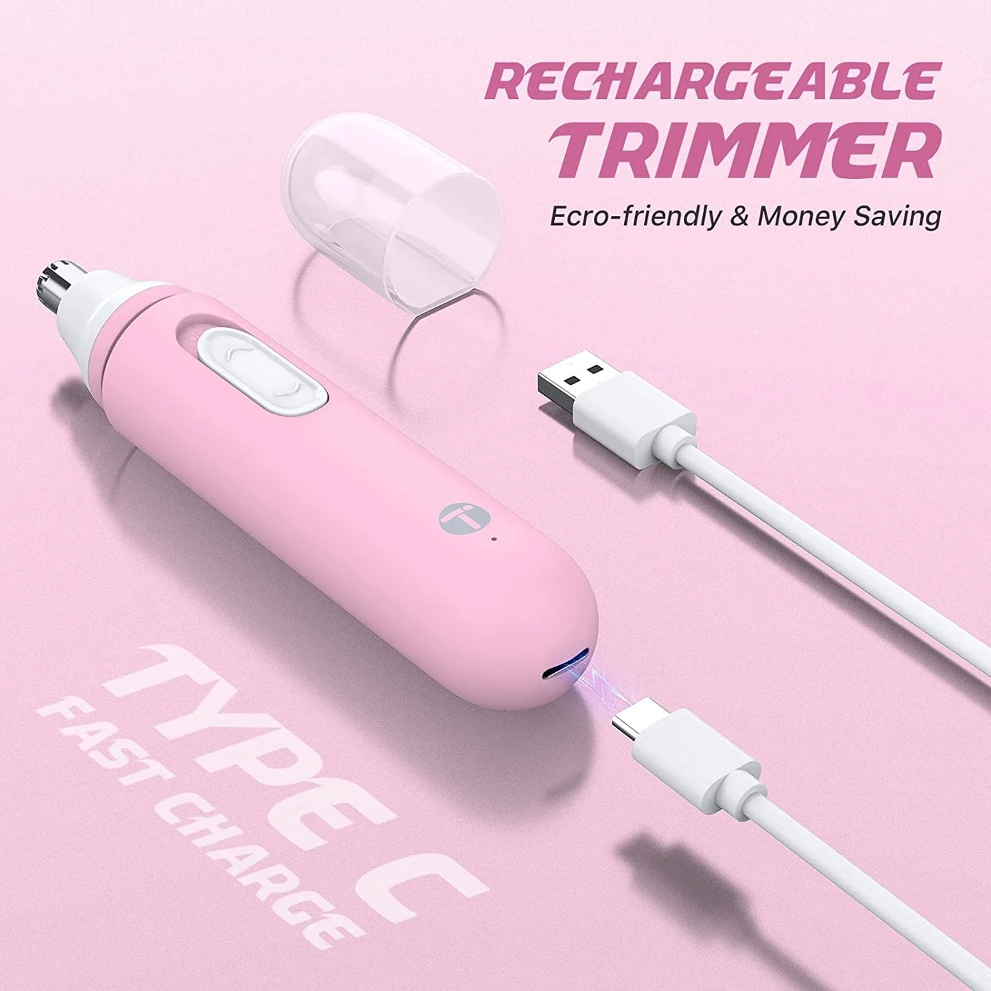 USB electric nose hair trimmer for sensitive areas, designed for men and women, featuring painless trimming technology.