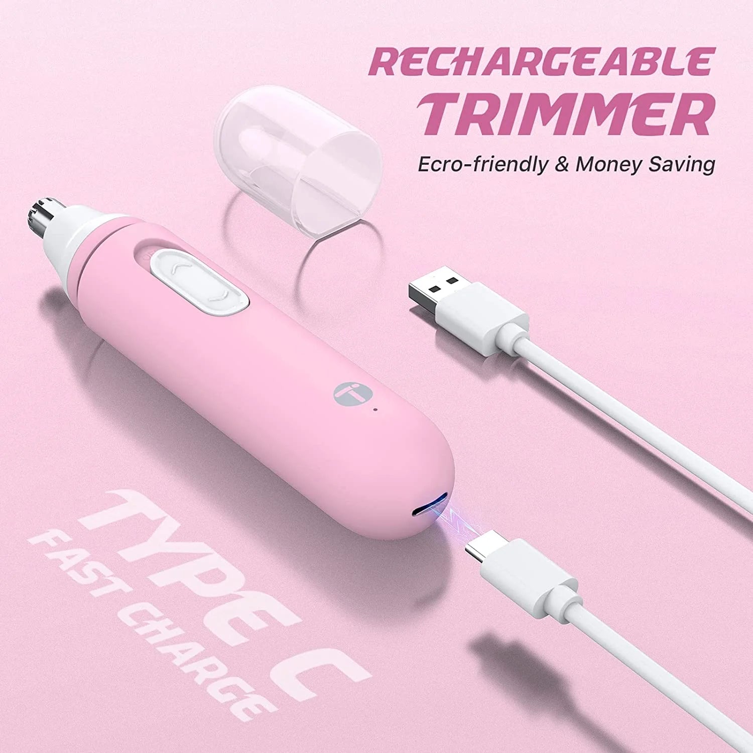 USB electric nose hair trimmer for sensitive areas, designed for men and women, featuring painless trimming technology.