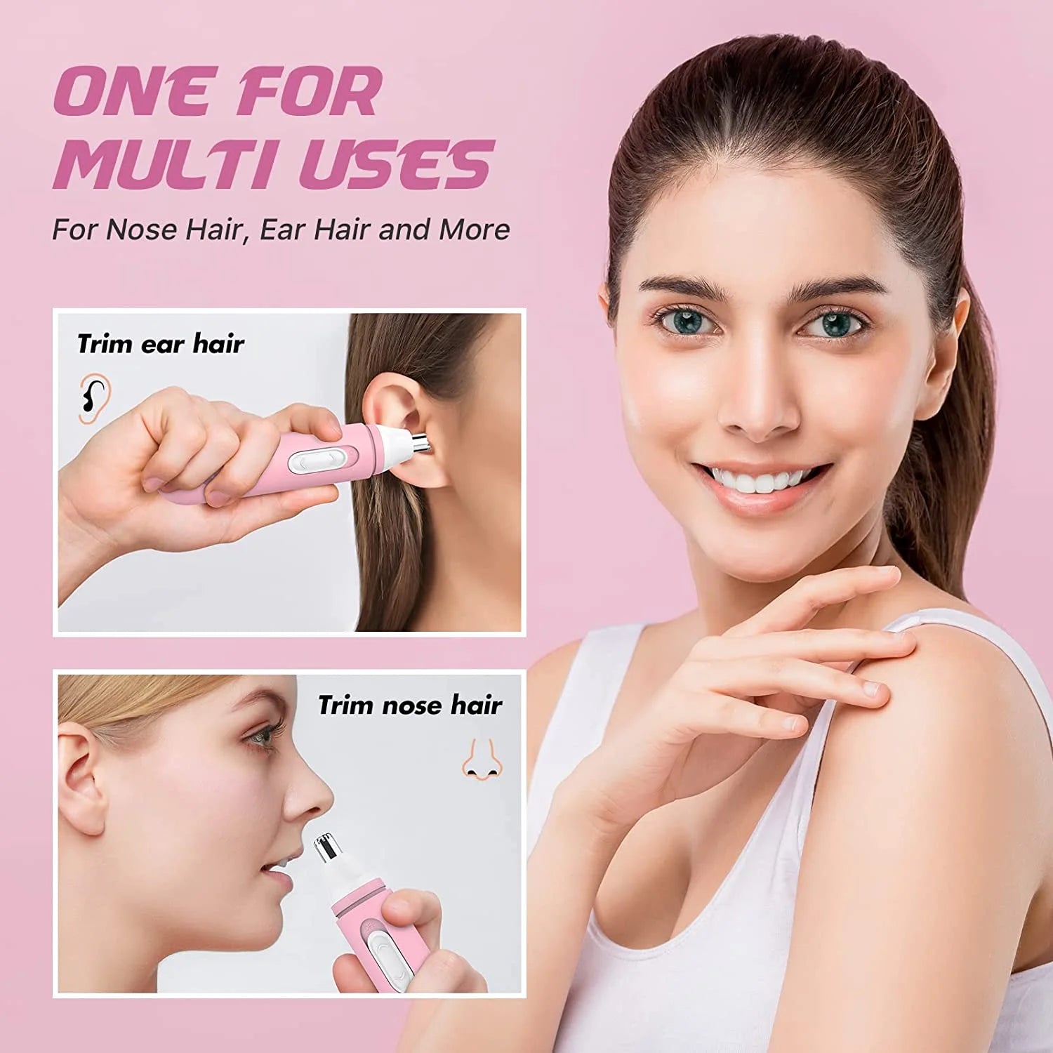 USB professional nose hair trimmer for men and women, designed for painless trimming of nose, ear, and eyebrow hair.