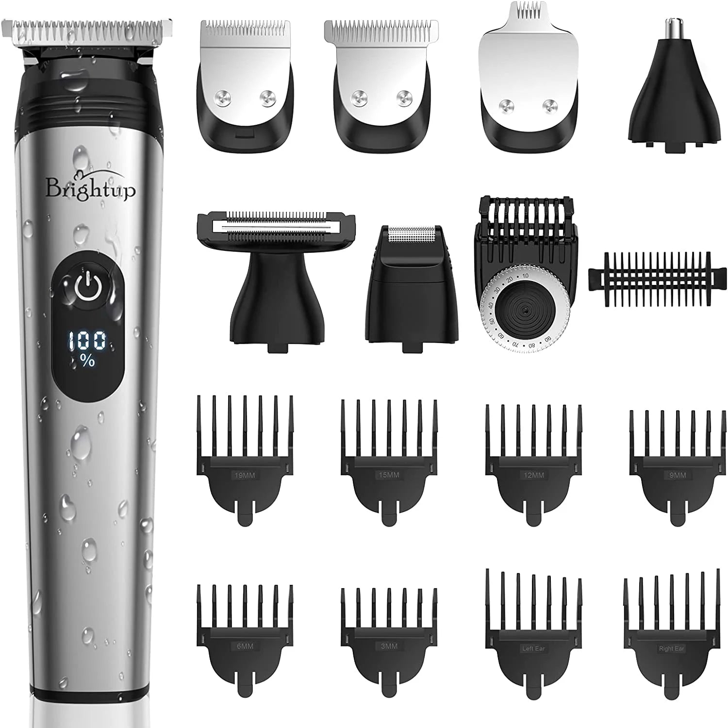 Cordless waterproof hair cutter with LED display and USB charging