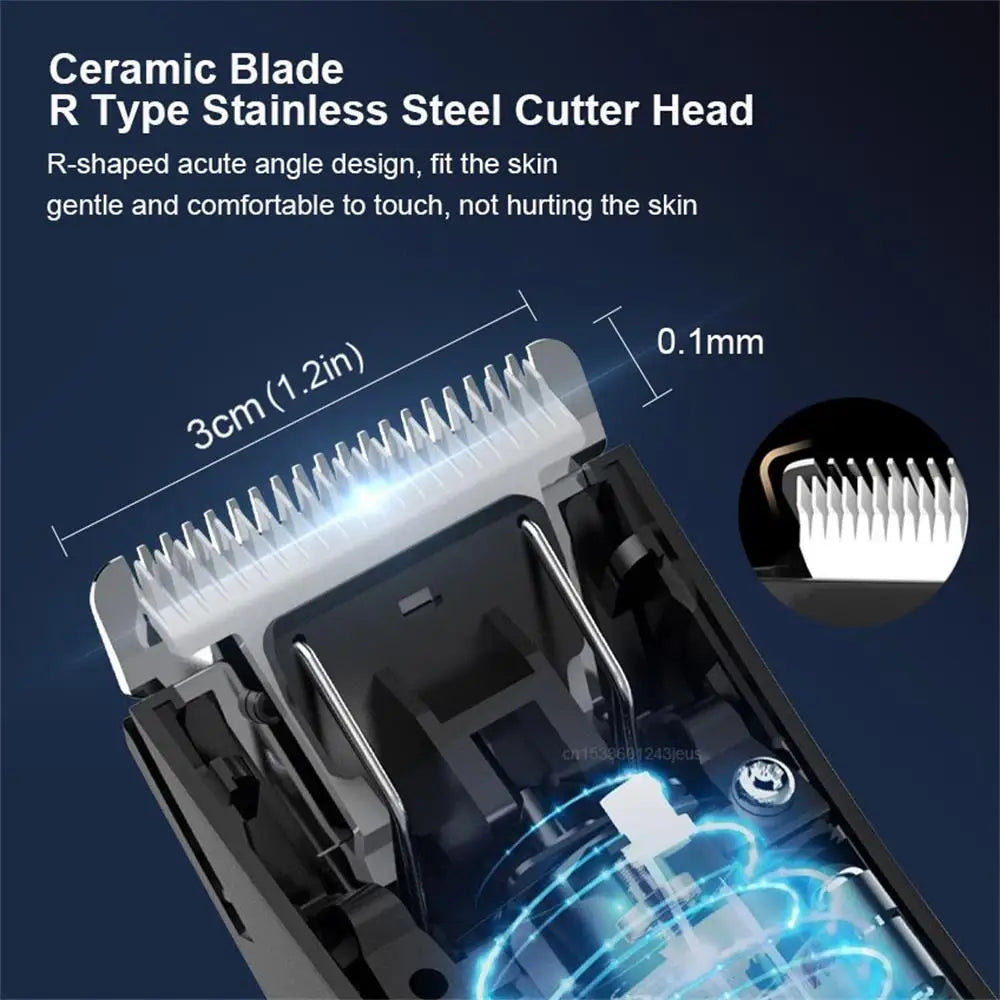 Waterproof electric body hair cutter for men with ergonomic design and painless trimming features.