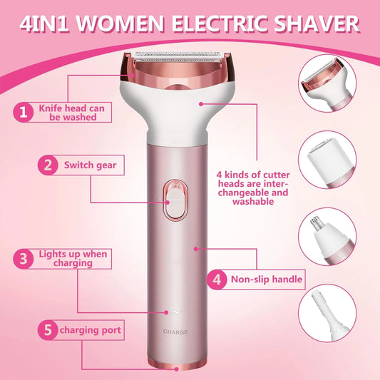 4-in-1 women electric shaver with cordless and rechargeable features